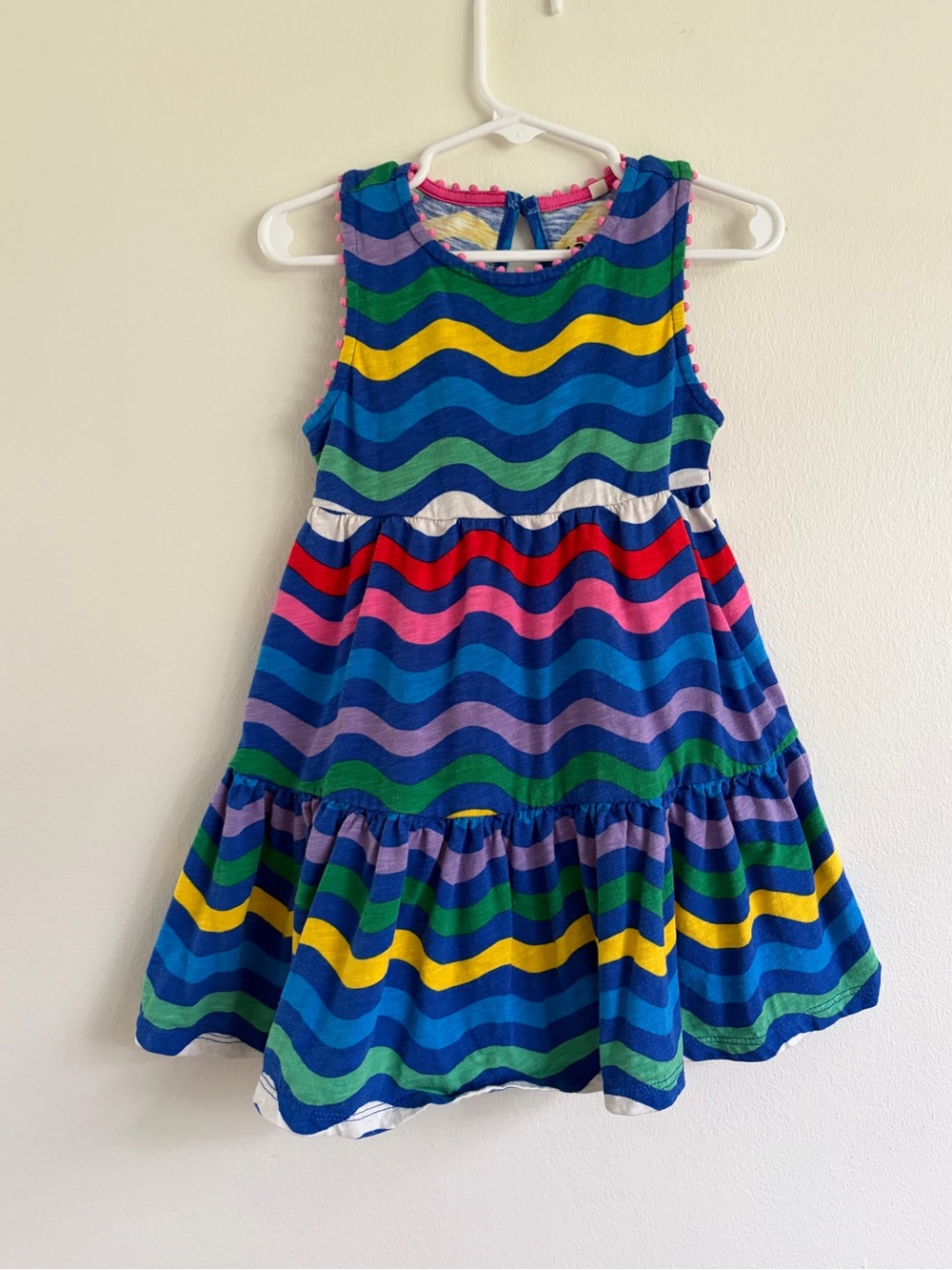 Colorful Wave-Stripe Sleeveless Kids Dress - Multicolor